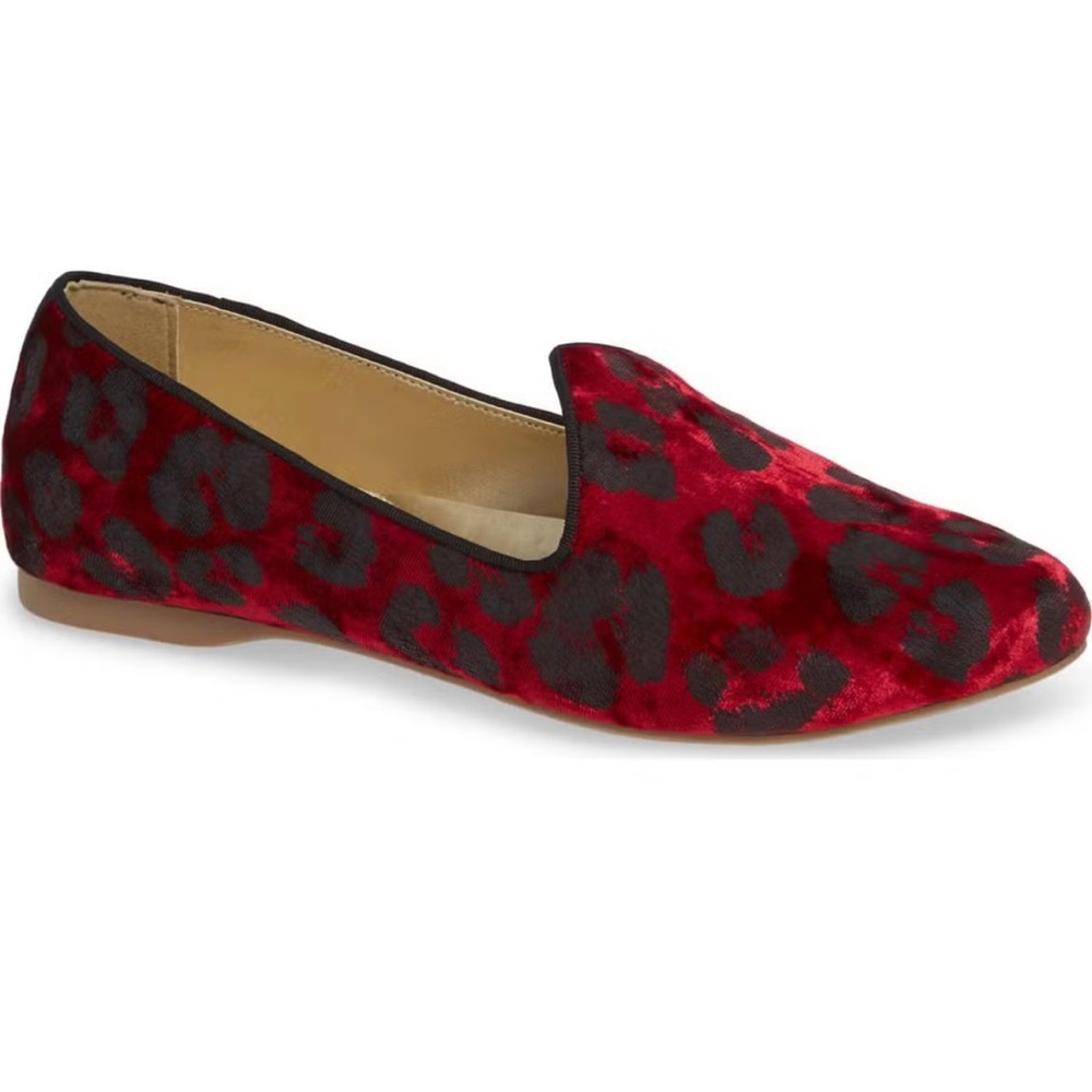 BIRDIES | THE HERON RED LEOPARD PRINT VELVET LOAFER SLIPPER FLAT SIZE 8 - Picture 6 of 6